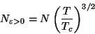 \begin{displaymath}
N_{\varepsilon >0}=N\left( \frac T{T_c}\right) ^{3/2}
\end{displaymath}
