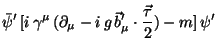 $\displaystyle \bar{\psi}' [i \gamma^{\mu} (\partial_{\mu} - i g \vec{b}'_{\mu} \cdot\frac{\vec{\tau}}{2}) - m] \psi'$