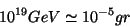 \begin{displaymath}
10^{19}GeV\simeq 10^{-5}gr
\end{displaymath}